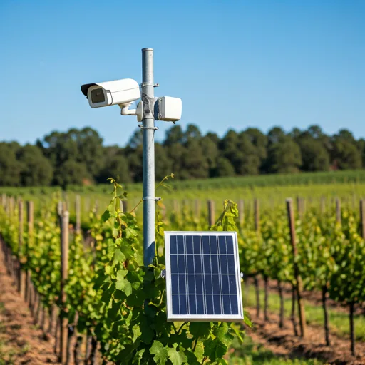 Security camera tower with small solar panel